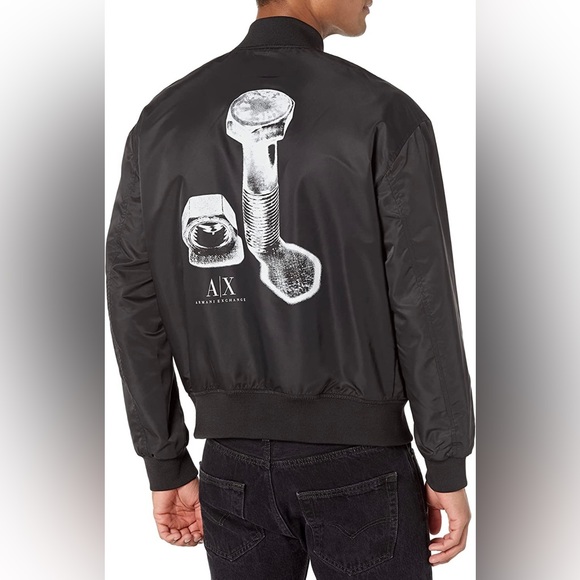 A|X ARMANI EXCHANGE Men's Nut & Bolt Print Lightweight Bomber Jacket - Picture 1 of 5